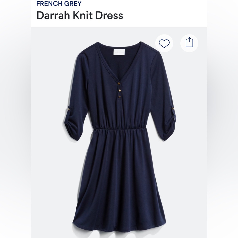 French Grey Blue  V-Neck Cuffed Sleeves Darrah Dress Size Medium Stitch Fix